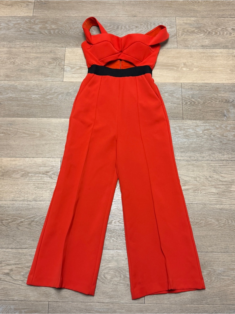 Self-Portrait Orange Red Off Shoulder Cutout Wide Leg Jumpsuit US 4 UK 8 SP10-02